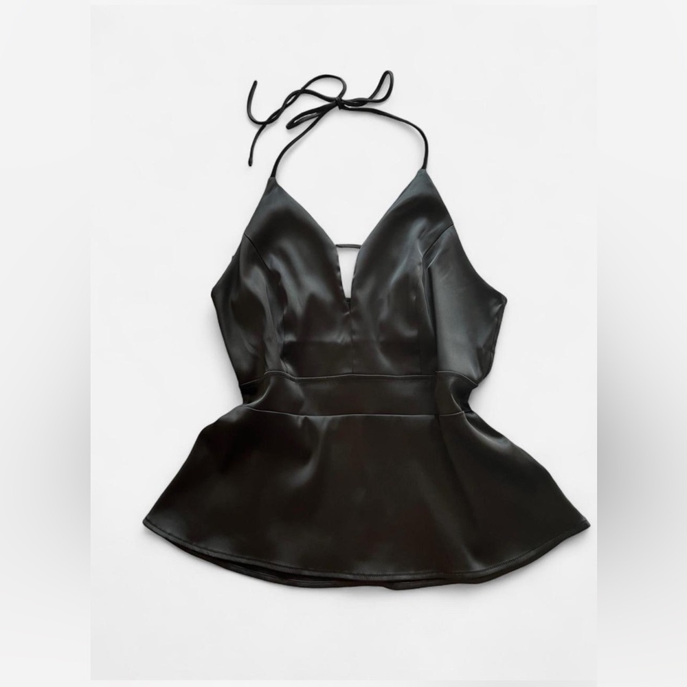 Express Black Satin Halter Tank Top